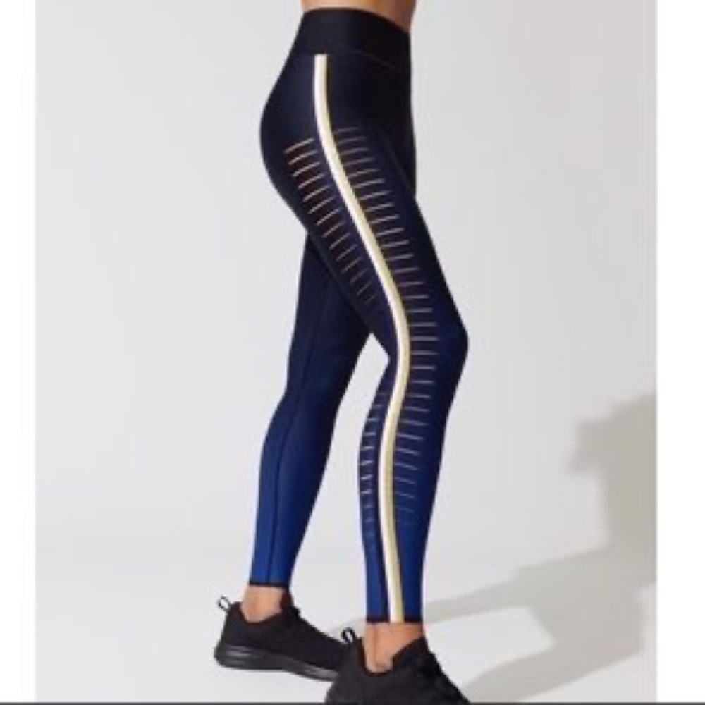 ULTRACOR BLACK AND BLUE LEGGINGS WITH BLACK STRIPE DOWN LEG